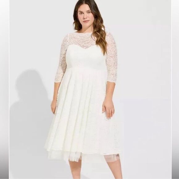 torrid Dresses & Skirts - Torrid NWT Ivory Lace Tea-Length Wedding Dress Engagement Shower plus size 24